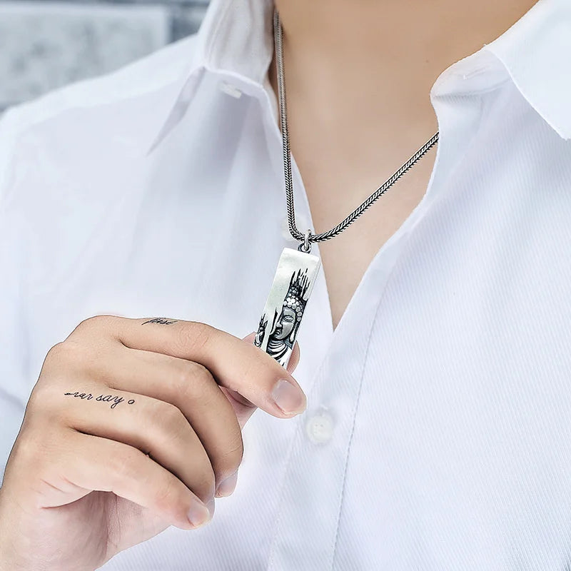 Tathagata Buddha Pendant Men Jewelry Blessing Amulet Necklaces Male Retro Lotus Half-faced Buddha Necklace For Women